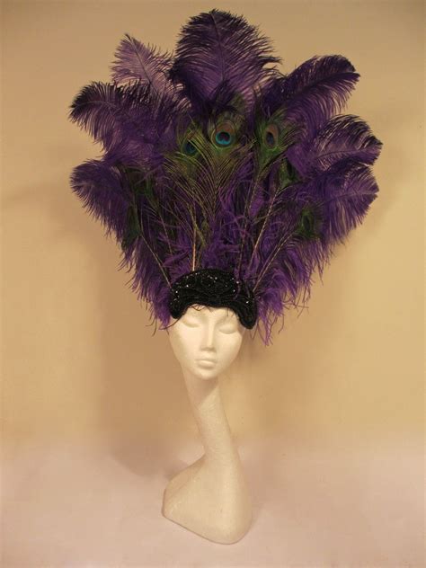 Violet Ostrich And Peacock Feather Showgirl Headdress Circus Themes