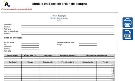 Modelo En Excel De Orden De Compra
