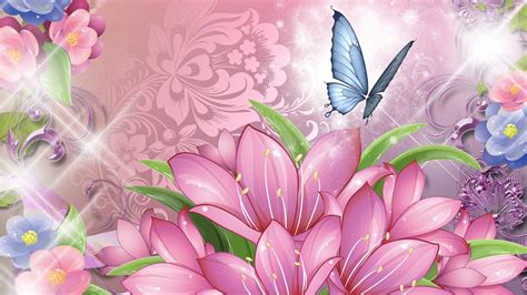 Blue Butterfly And Pink Flowers Wallpaper Hd Images From Pin It