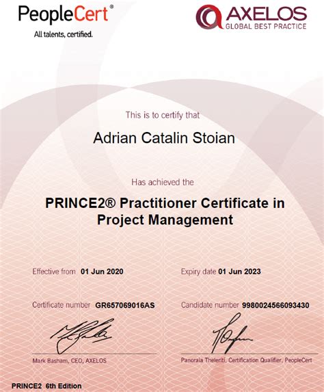 Obtained The Prince2 Practitioner Certification Adrian Stoian