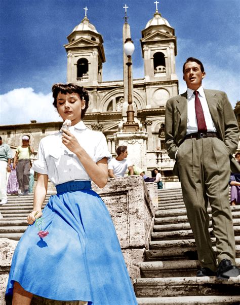 1953 Rare Color Plate Of Audrey Hepburn And Gregory Peck In Roman