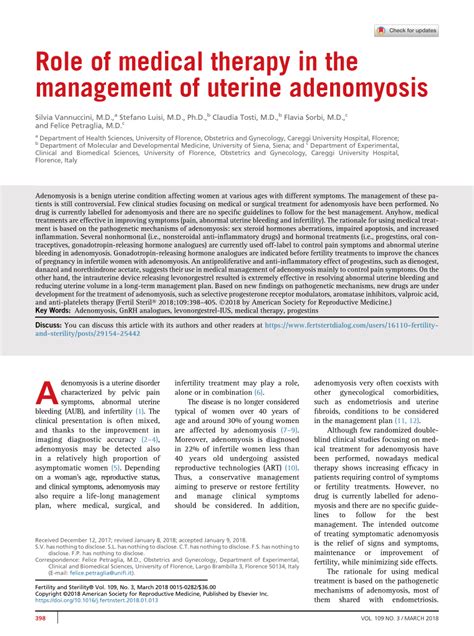 Pdf Role Of Medical Therapy In The Management Of Uterine Adenomyosis