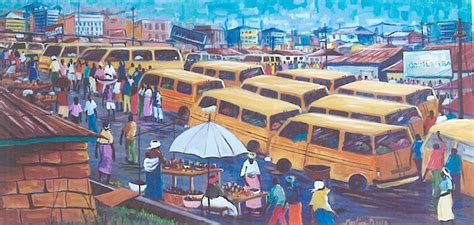 Street Scenelagos Nigeria Oil 50x100 Cm By Martins Dacosta