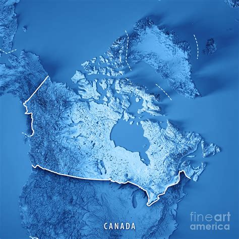 Canada 3d Render Topographic Map Blue Border Digital Art By Frank