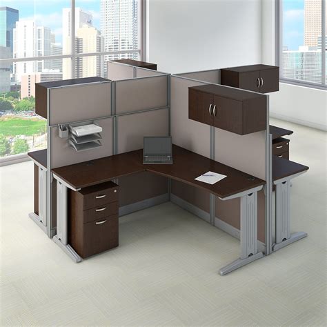 Bush Business Furniture Office In An Hour 4 Person L Shaped Cubicle