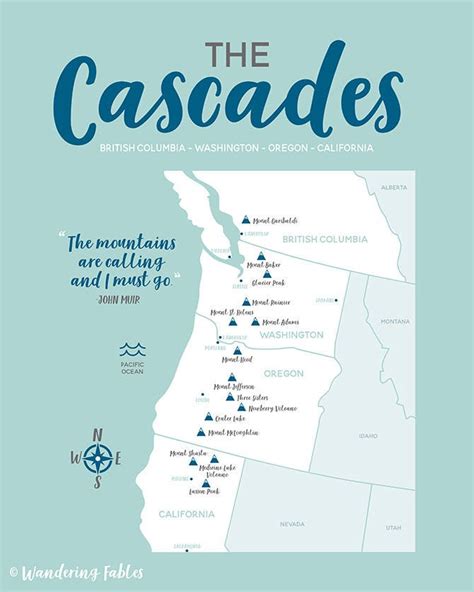 Cascades Map Mountain Range British Columbia Washington Oregon