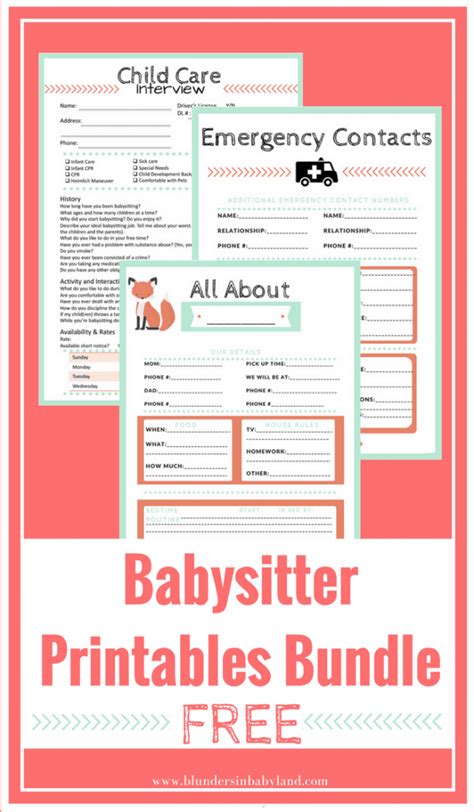 Free Babysitter Printables Bundle