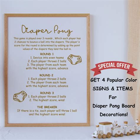Diaper Pong Baby Shower Game Diaper Pong Rules Printable Etsy