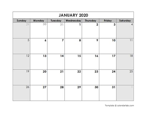 2020 Blank Monthly Calendar Free Printable Templates