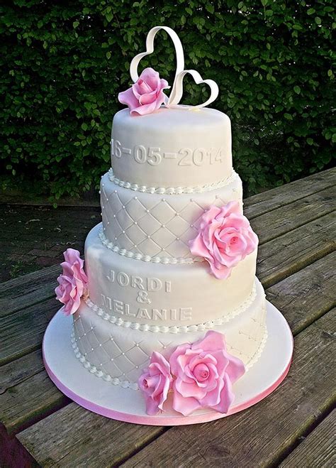 White Wedding Cake With Pink Roses Decorated Cake By Cakesdecor