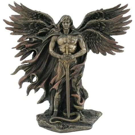 11 Inch Six Winged Guardian Angel With Serpent Cold Cast Bronze Statue