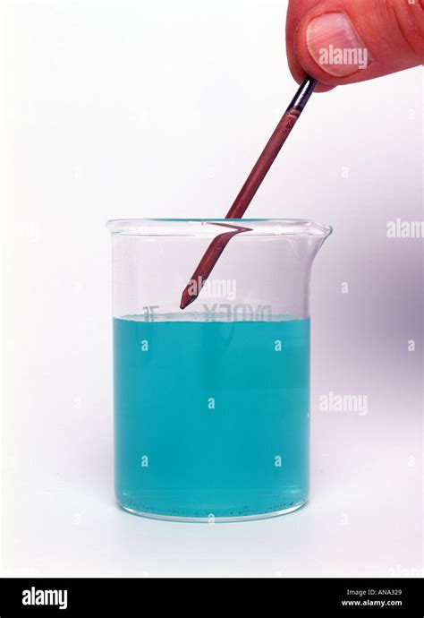 An Iron Nail Being Removed From A Beaker Of Copper Sulphate Solution