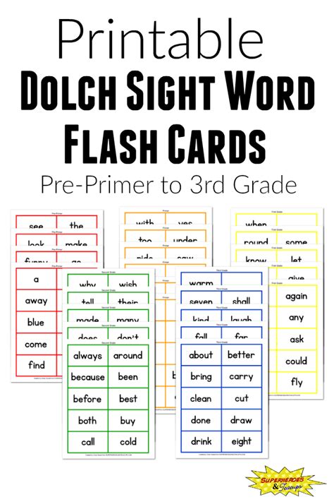 Dolch Sight Word Flash Cards Free Printable For Kids