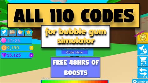 All 110 Free Codes For Bubble Gum Simulator Roblox Youtube