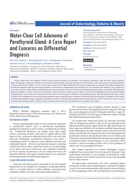 Pdf Water Clear Cell Adenoma Of Parathyroid Gland A Case Report And