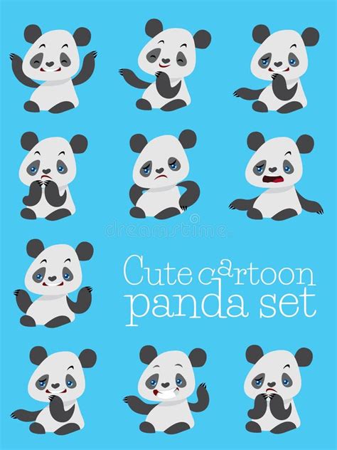 Cartoon Cute Panda Different Emotions Stock Vector Illustration Of