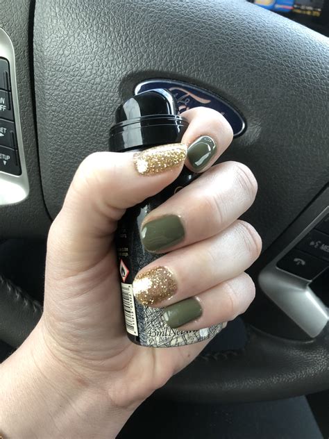 Army Green With Glitter Gel Nails Olive Nails Glitter Gel Nails