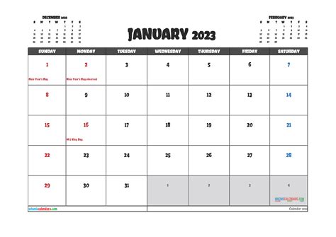 Free Printable January 2023 Calendar 12 Templates Fre
