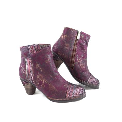 Laura Vita Alizee 06 Mid Heel Floral Ankle Boot In Wine Rubyshoesday