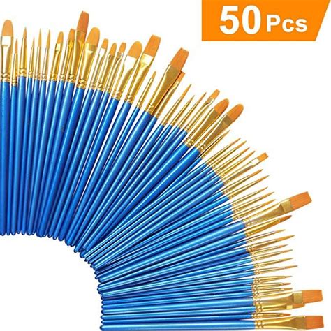 Atool Acrylic Paint Brushes Set 5 Packs 50 Pcs Nylon Hair Brushes