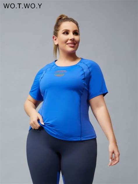 wotwoy plus size short sleeves t shirt 2022 summer women breathable elastic skinny fitness tops