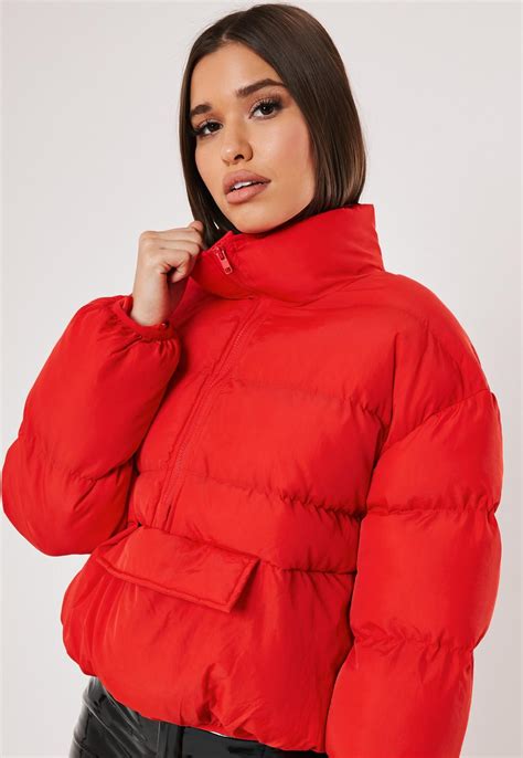 Red Cropped Overhead Puffer Jacket Missguided