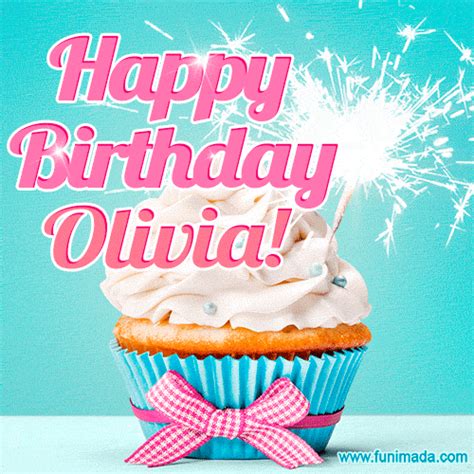 Happy Birthday Olivia Elegang Sparkling Cupcake GIF Image Funimada Com