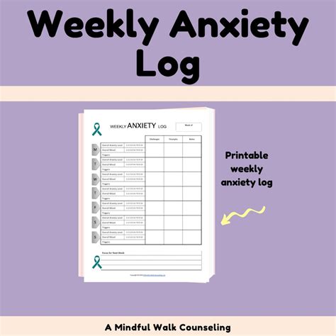 Weekly Anxiety Log Digital Worksheet Etsy