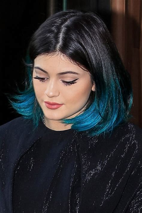 Kylie Jenner Straight Black Bob Peek A Boo Highlights Two Tone