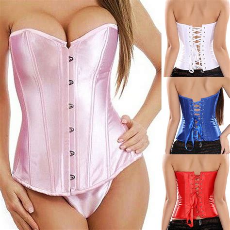 usa waist cincher corset women s lace up satin bustier boned training shaper new ebay