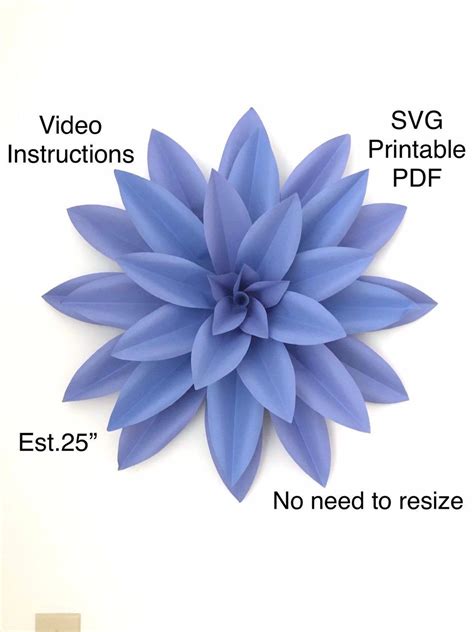 Dahlia Paper Flower Template Svg Pdf Dxf Png Large Paper Etsy Giant