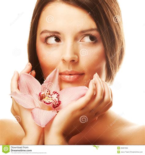 Girl Holding Orchid Flower Stock Image Image Of Person 26067505