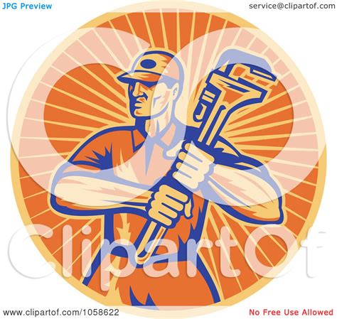 Royalty Free Vector Clip Art Illustration Of A Retro Orange Plumber And