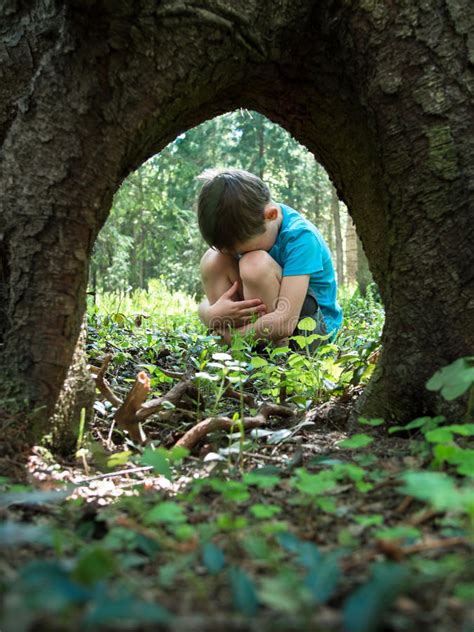 Little Boy Lost In The Woods Stock Image Image Of