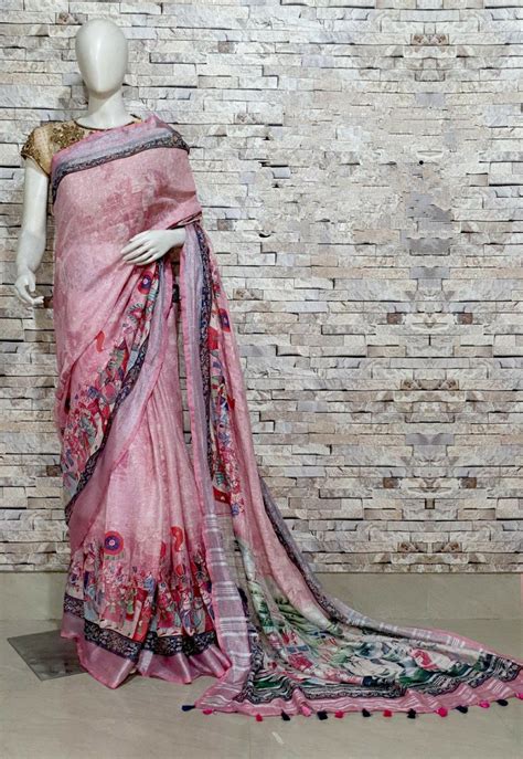 Digital Printed Linen Saree Printed Long Dresses Printed Sarees