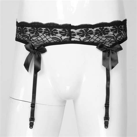 Women Sheer Lace Suspender Sissy Lingerie Elastic Waistband Garter Belt