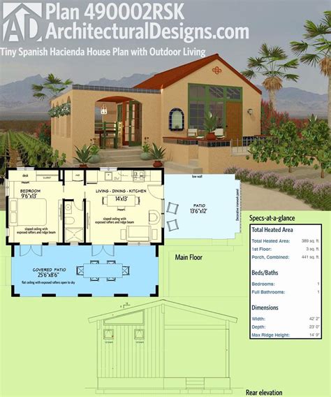 See more ideas about hacienda style, hacienda, mexican decor. Hacienda Style House Plans Lovely Architectural Designs Tiny House Plan Rsk is Modeled in 2020 ...