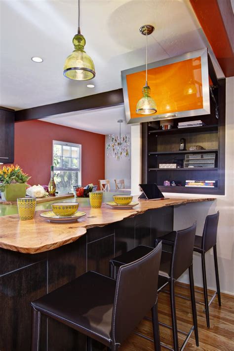 Bright Eclectic Kitchen With Island Seating And Green