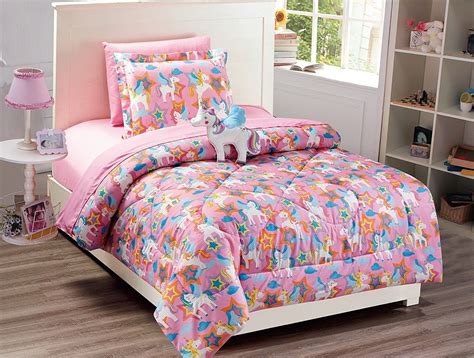 Fancy Linen 6pc Unicorn Twin Comforter Pink Purple With Furry Buddy New