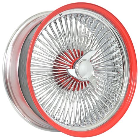20x8 La Wire Wheels Standard 150 Spoke Straight Lace Chrome With Red