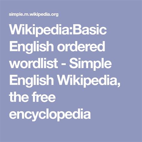 Wikipediabasic English Ordered Wordlist Simple English Wikipedia