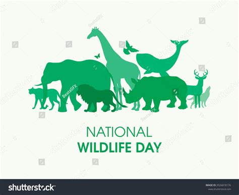 National Wildlife Day Poster Green Silhouettes ภาพประกอบสต็อก