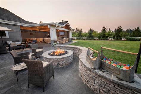 Outdoor Covered Living Room And Fire Pit With Seating Hgtv