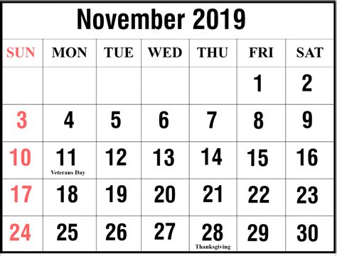 Editable November 2019 Calendar Word Blank Calendar Pages Calendar