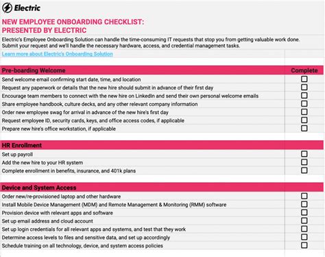 The Ultimate Employee Onboarding Checklist For New Employees Electric