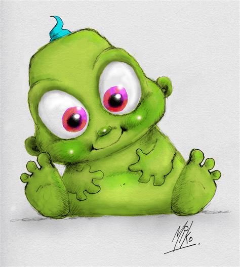 Cute Fun Little Human Baby Character And Cute Fun Little Alien