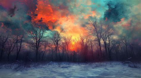 Winter Sunrise In Snowy Forest Wallpaper Hd Artist 4k Wallpapers