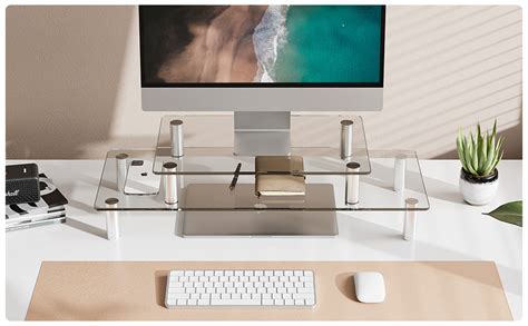 Fitueyes Clear Monitor Stand 2 Or 1 Tiers Glass Computer Laptop Stand