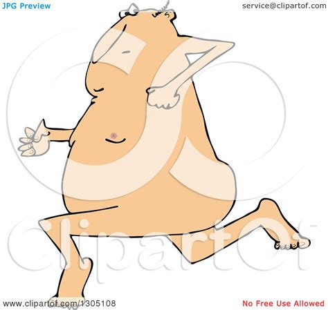Clipart Of A Cartoon Nude White Streaker Man Running Royalty Free