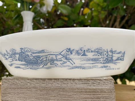 Glasbake Currier And Ives Divided Milk Glass Dish J2352 Etsy
